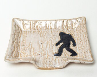 Handmade Ceramic White Soapdish with Sasquatch