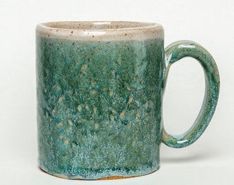 Handmade Ceramic Frosted Green Mug with a Sea Turtle Pattern