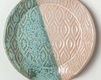 Handmade Ceramic Turquoise & White Diamond Spoon Rest