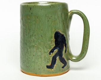 Handmade Ceramic 16 oz Green Mug with a Bigfoot / Sasquatch