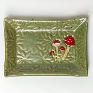 Handmade Mushroom Green Ceramic Trinket Dish