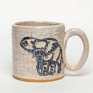 Handmade White Ceramic Mug with an Elephant
