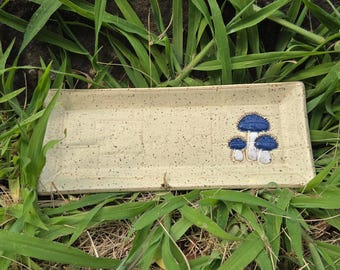 Manteigueira/Azeitona de cerâmica artesanal em formato de cogumelo Blue Bonnet, feita à mão em Ohio