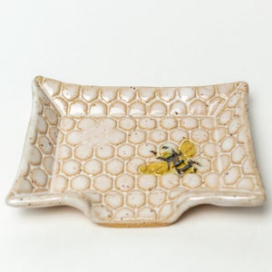 Bee Handmade Ceramic White Soap Dish