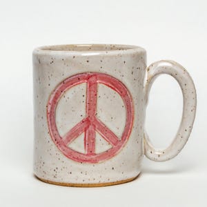Red Peace Symbol Handmade Ceramic White Mug