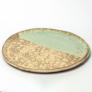 Handmade Ceramic Green Succulent Patterned Plate 9.5&quot;