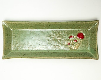 Mushroom Handmade Ceramic Green Butter Dish