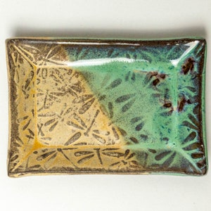 Dragonfly Pattern Handmade Ceramic Green Trinket Dish