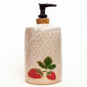 Strawberry Handmade Ceramic White Soap Dispenser
