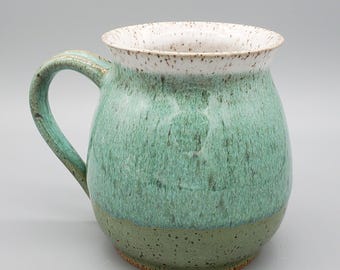White-to-Green Hand-Thrown, in Ohio, Stoneware Hourglass 14oz Mug
