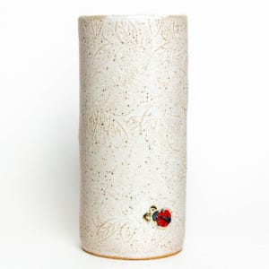 Ladybug Handmade Ceramic White Vase