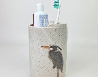 Blue Heron Handmade, in Ohio, Stoneware White Toothbrush Holder
