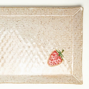 Strawberry Handmade Ceramic White 10&quot; Rectangular Platter
