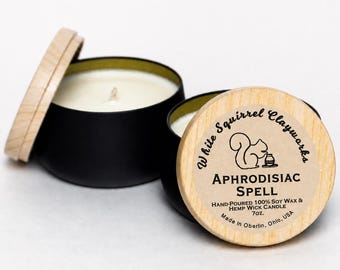 Aphrodisiac Spell Hand-Poured Soy Candle - 7 oz Black Tin