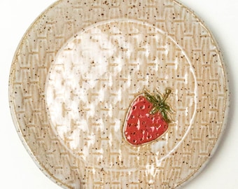 Strawberry Handmade Ceramic White Spoon Rest