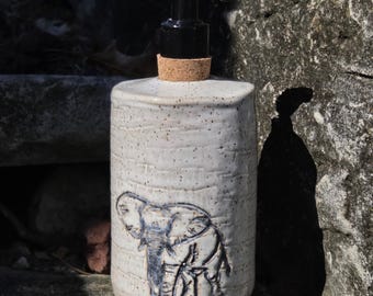 Elephant  on White Handmade, in Ohio, Stoneware Soap/Lotion Dispenser