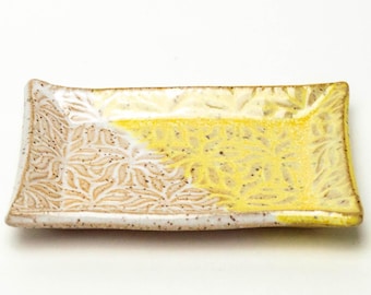 Handmade, in Ohio, Yellow & White Stoneware Trinket Dish