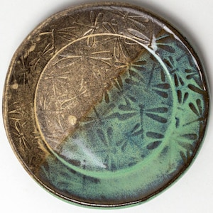 Dragonfly Pattern Handmade Ceramic Green Circle Trinket Dish