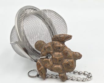 Handmade, in Ohio, Stoneware Sea Turtle Charm Tea Ball Infuser/Steeper