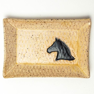 Black Horse Handmade Beige Ceramic Trinket Dish