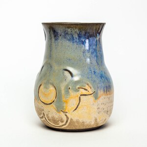 Handmade Ceramic Blue Vase with Flower Design image 3