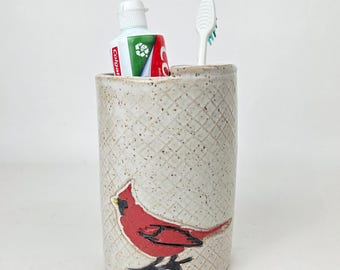 Cardinal Handmade, in Ohio, Stoneware White Toothbrush Holder