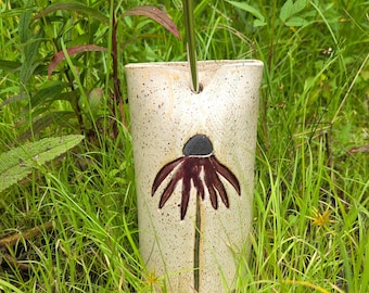 Caneca de viagem/copo de cerâmica de 473ml (16oz) com canudo de metal, estampa de equinácea roxa, feita à mão em Ohio.