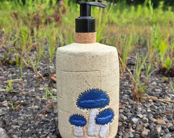 Blue Bonnet Mushroom Handmade in Ohio, Stoneware Soap/Lotion Dispenser