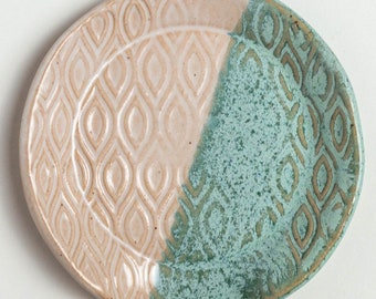Handmade Ceramic Turquoise & White Diamond Spoon Rest