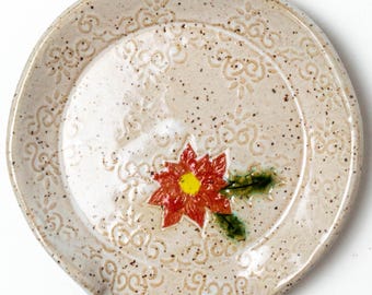 Poinsettia on White Handmade, in Ohio, Stoneware Spoon Rest