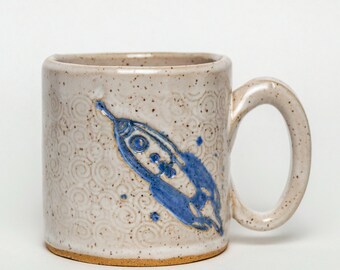 Blue Rocket Handmade Ceramic 10 oz White Mug