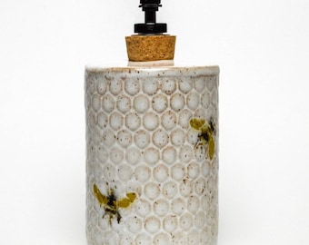 Bee Handmade Ceramic White Soap Dispenser
