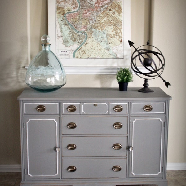 Vintage Gray and White Dresser / Buffet / Changing Table / Tv Stand