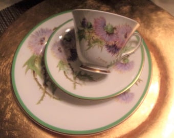 Royal Doulton GLAMIS THISTLE Vintage Pink Lavender Teacup and Saucer Set Made in ENGLAND Tea Cup