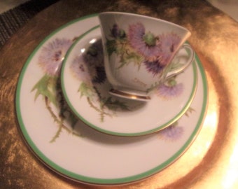 Royal Doulton GLAMIS THISTLE Vintage Pink Lavender Teacup and Saucer Set Made in ENGLAND Tea Cup