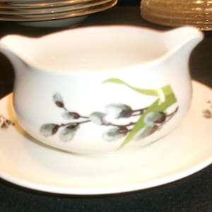 4 Serving pieces PUSSY WILLOW by  W. S. George Beautiful relish tray, gravy boat, and salt and Pepper shakers.