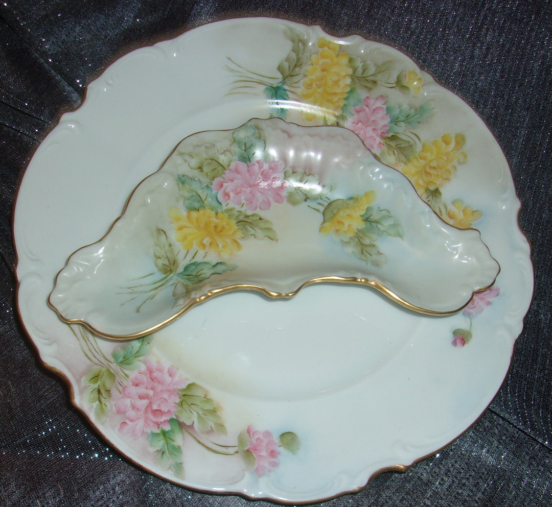 SIGNED by ARTIST, I. M. PRESENGER, Dinner Plate and Crescent Bone Dish ...