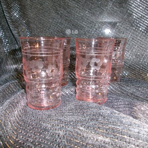 4 Vintage PINK WHISKEY Shot glasses etched design