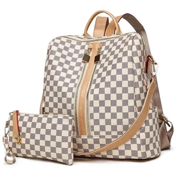 Cream/White Checkered Backpack Purse WITH Matching Wristlet Etsy