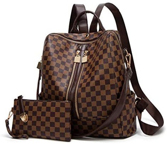 brown checkered shoulder bag