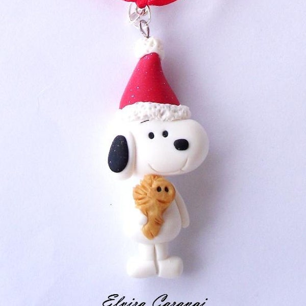 Snoopy Christmas charm, handmade, Peanuts, polymer clay