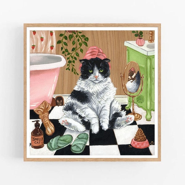 Cat Bathroom Print, Cat Print, Bathroom Print, Cat Art, Cat Lover Gift, Funny Cat Print, Cute Cat Print, Black and White Cat Print