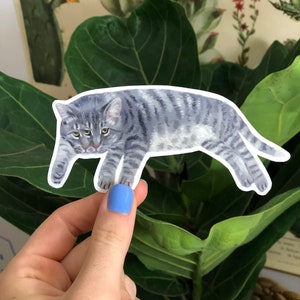 Vinyl Sticker, Trippy Gray Cat, Cat Sticker, Animal Sticker