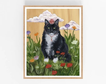 Gato negro, impresión de gato vaquero, impresión de arte occidental retro, arte para amantes de los gatos, impresión de gato divertido, arte de pared, regalo de gato divertido, decoración de la pared occidental