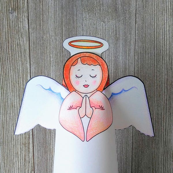Paper Angel Printable Coloring Craft for Children PDF Part Favors Christian Sunday School Easter Instant Download Angel Pattern Personalized
