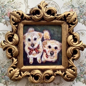 Custom mini portrait painting, Ornate gold framed oil painting gift, hand painted pet portrait, tiny original artwork