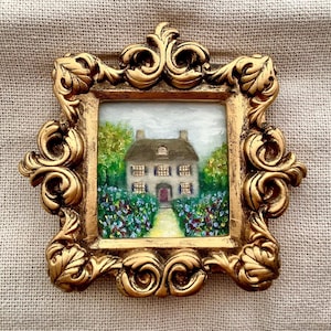 Small Victorian House Oil Painting: Framed Garden Artwork