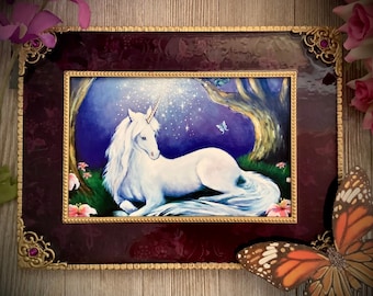 Unicorn art, Unicorn fine art print, magical decor, children's fantasy bedroom art, Giclee, unframed 4x6, frameable art, signed numbered