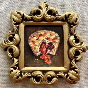 Framed Oil Painting / Original Cherry Tart Still Life / Gift for Baker