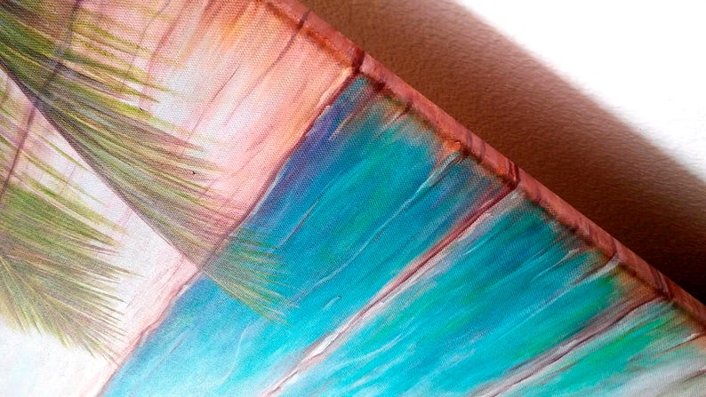 Beach Painting Original Canvas Wood Look Pallet Look Ocean Shore Palm Tree Summertime Nautical Rustic Shabby Chic Painting Original Artwork image 2